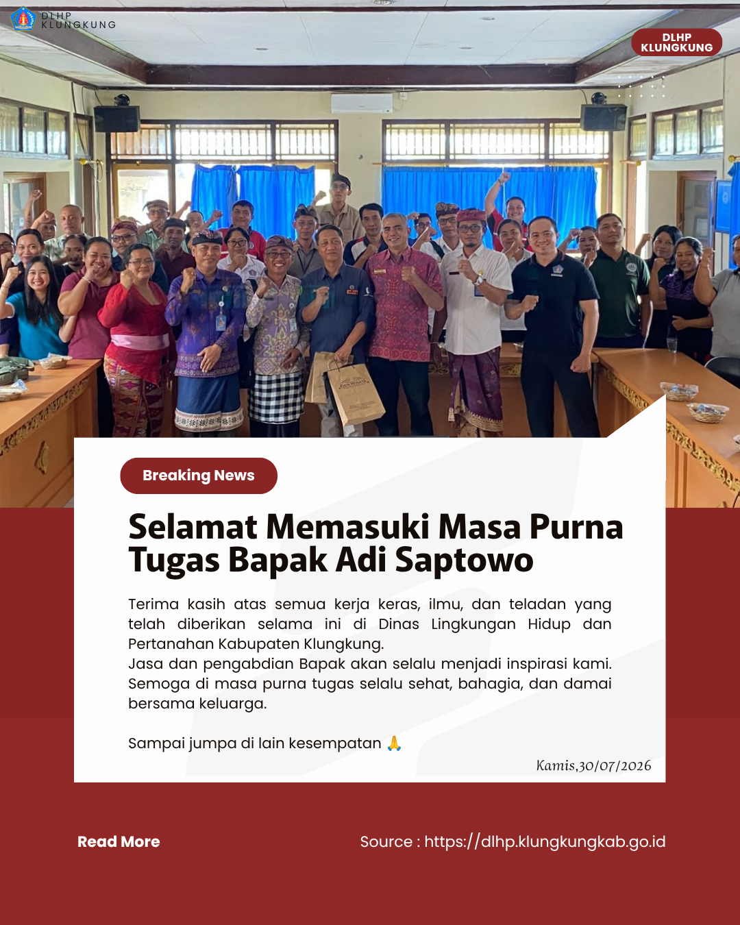 Selamat Memasuki Masa Purna Tugas Bapak Adi Saptowo